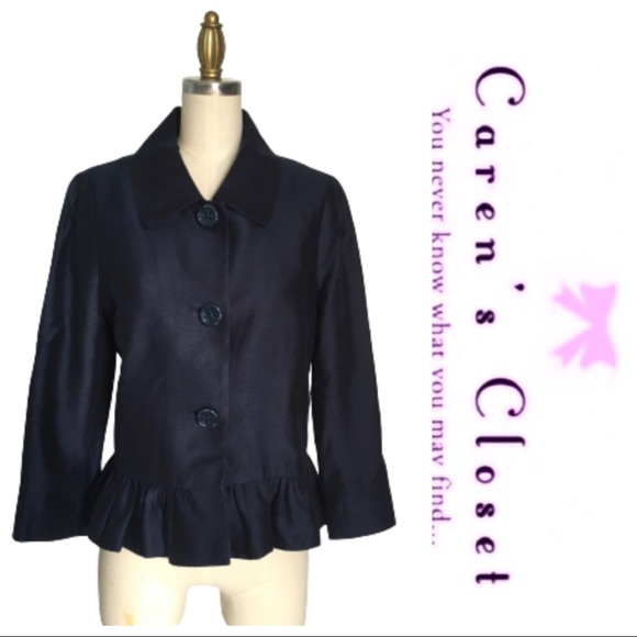 Kate Spade Navy Blue Ruffle Cropped Arii Blazer